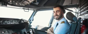 Piloto comercial en cabina representando las diferentes rutas de formación para acceder a una carrera en aerolínea.
