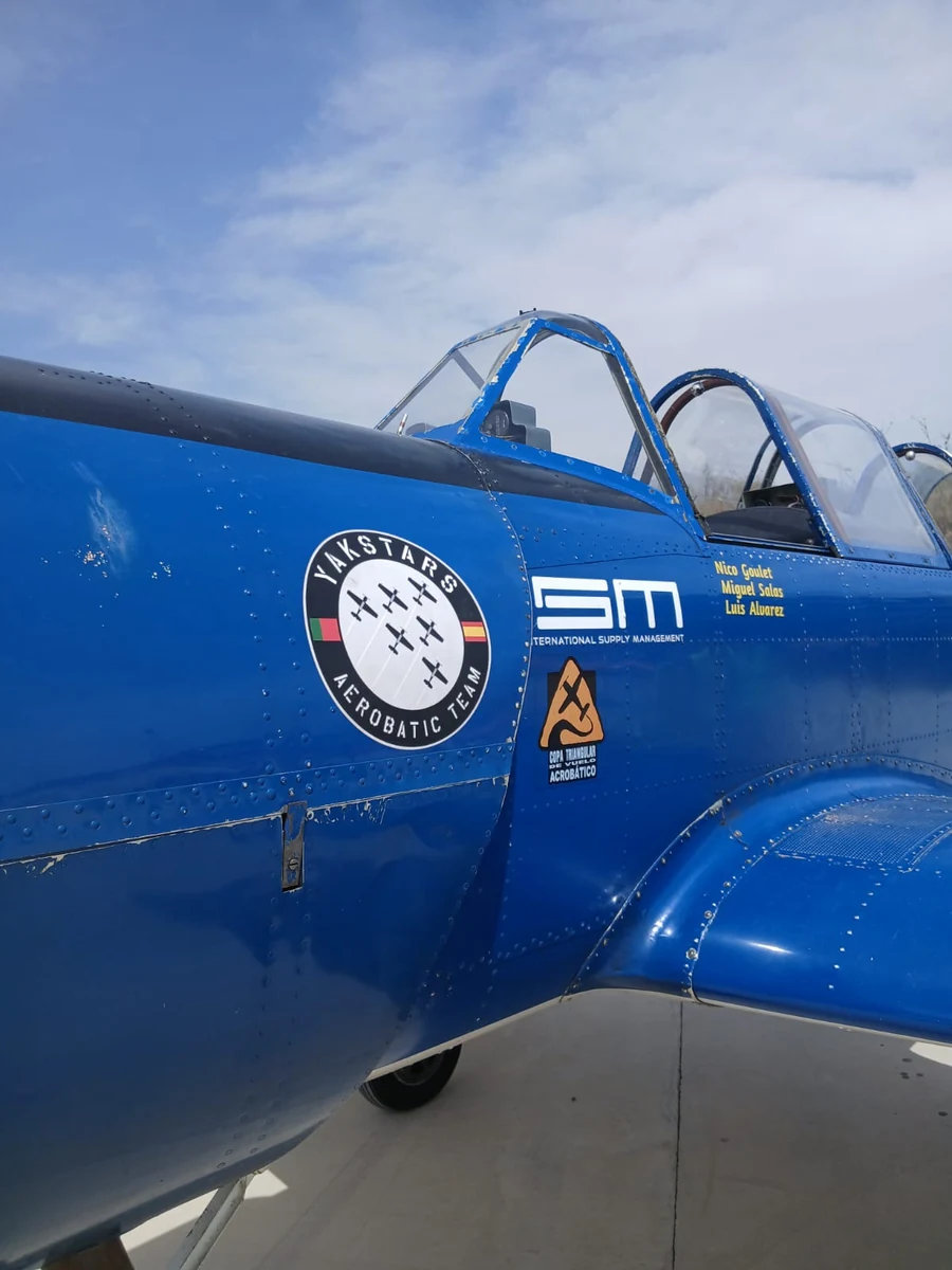 Detail of the fuselage and cockpit of a Yakstars aircraft.